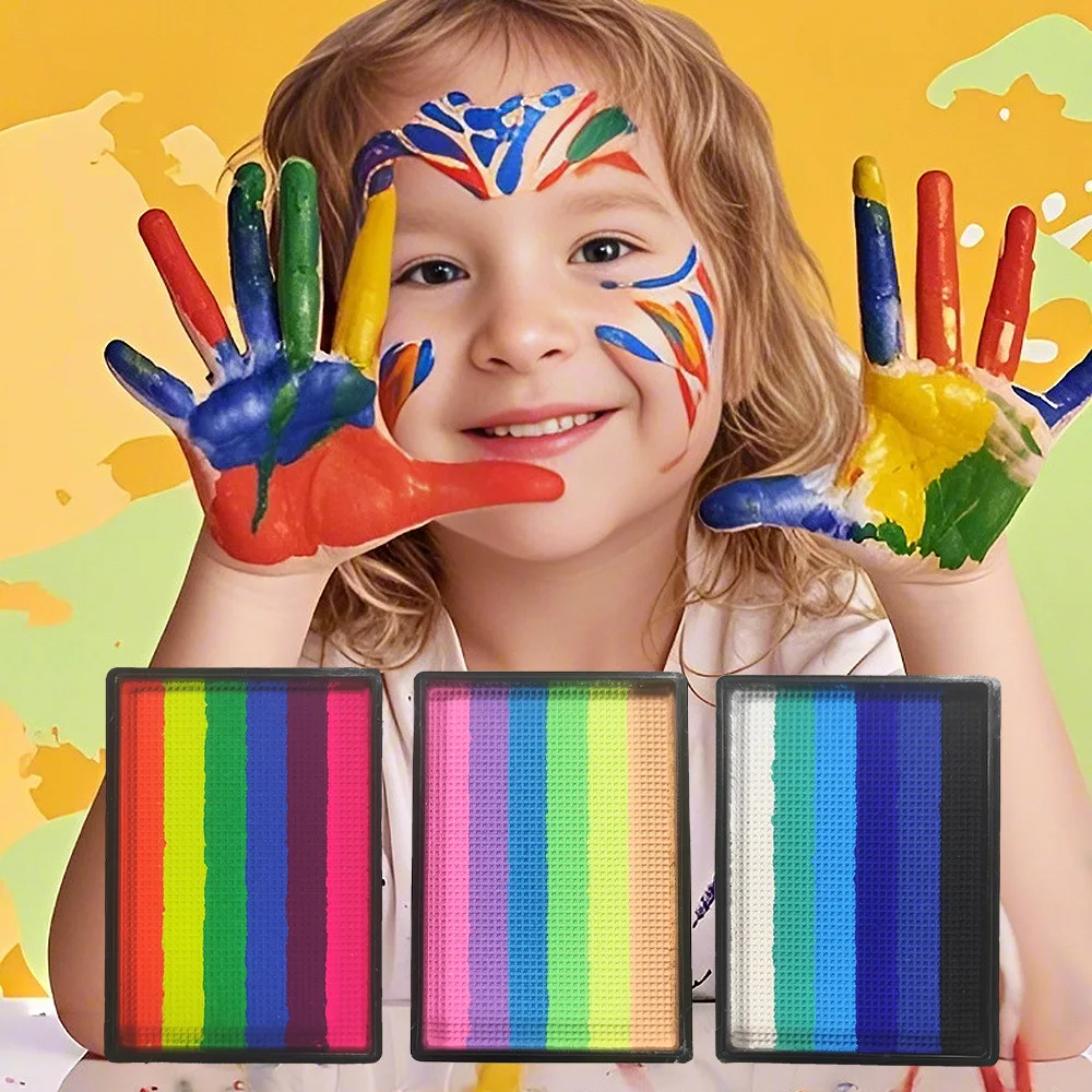 

Water Based Rainbow Face Paint Palette Washable Body Paint Pigment Strip Colors for Face Painting Festival Cosplay Makeup Gift