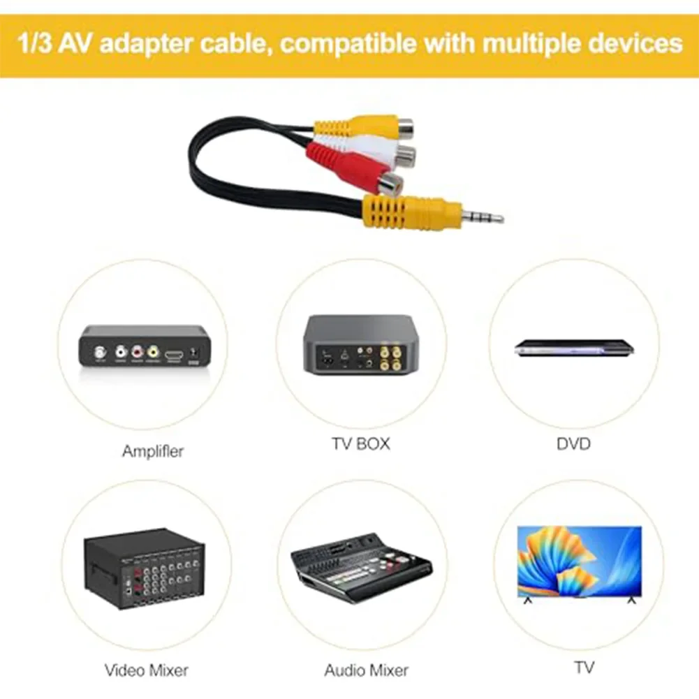 1 Pcs 3.5MM  For-RCA Cable Video Component Adapter Cable For TV 3.5mm To For-RCA Red White Yellow Male  Female Configuration ﻿