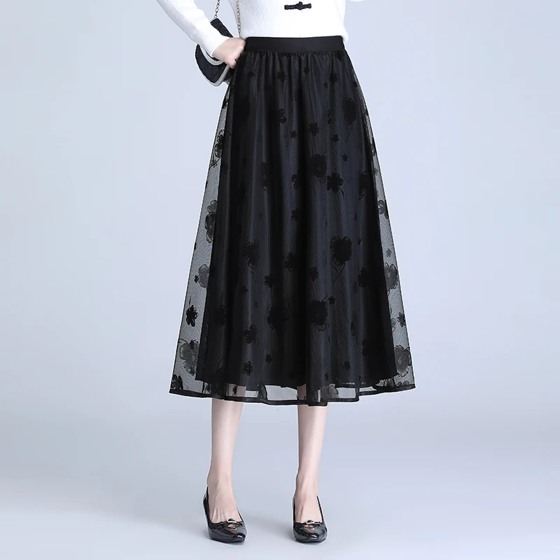 

Юбка миди А-силуэта Bla Velvet для женщин, с завышенной талией, облегающая, двусторонняя, из полиэфирного волокна, для повседневной носки, с цветочным узором