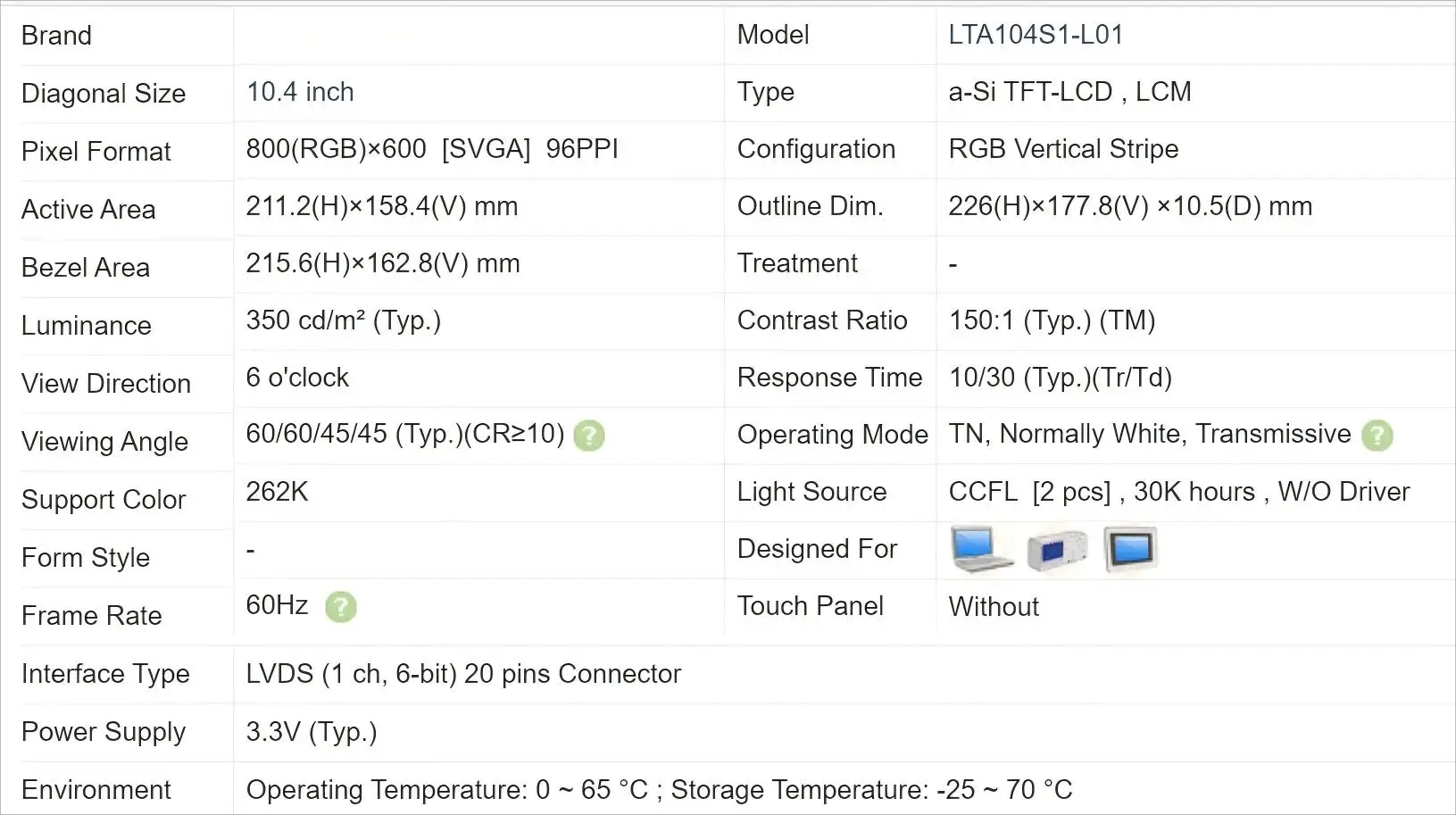 LTA104S1-L01 لوحة LCD أصلية 10.4 بوصة، اختبار درجة A + قبل الشحن