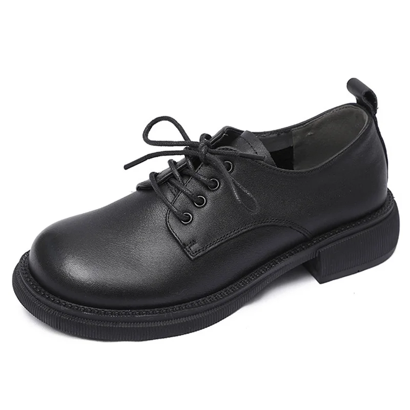 Flat leather small single shoes lace-up low-top shoes  spring new British style first layer cowhide women's shoes