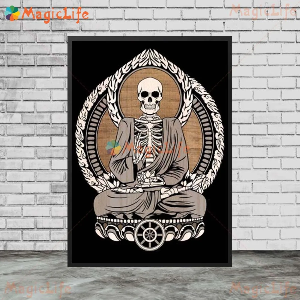 Religion Dead Buddha Cherry Skeleton Skull Bodhi Gautama Wall Art Canvas Painting Wall Pictures For Living Room Decor Unframed
