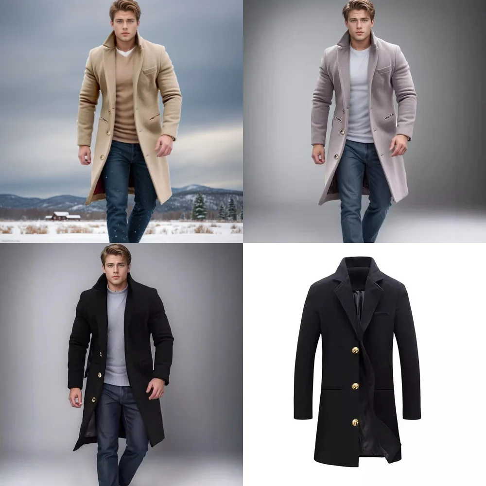 

Windbreaker Jacket Men Wool Trench Coat Long Windbreaker Jacket Multiple Colors and Sizes Available