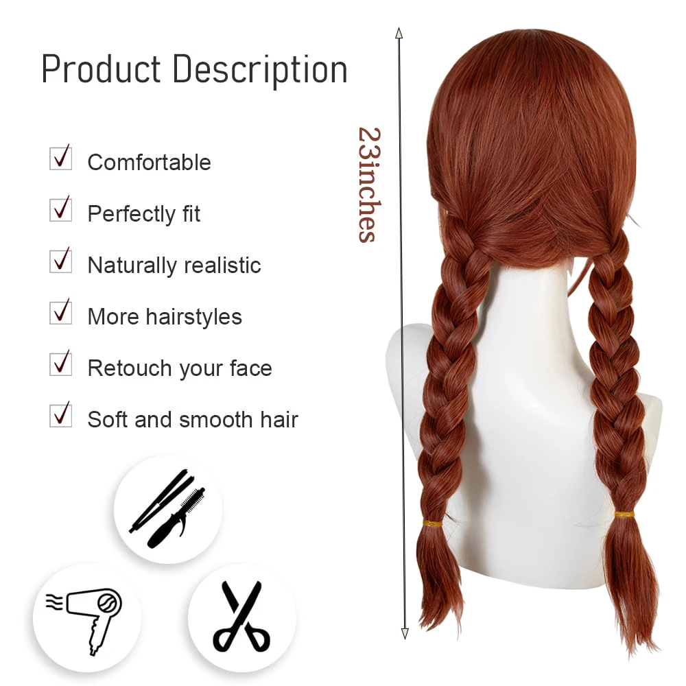 شعر أدامز كوسبلاي صناعي 23 بوصة مع ضفائر سوداء وبنية مناسبة للشعر المستعار اليومي للحفلات المسرحية للنساء