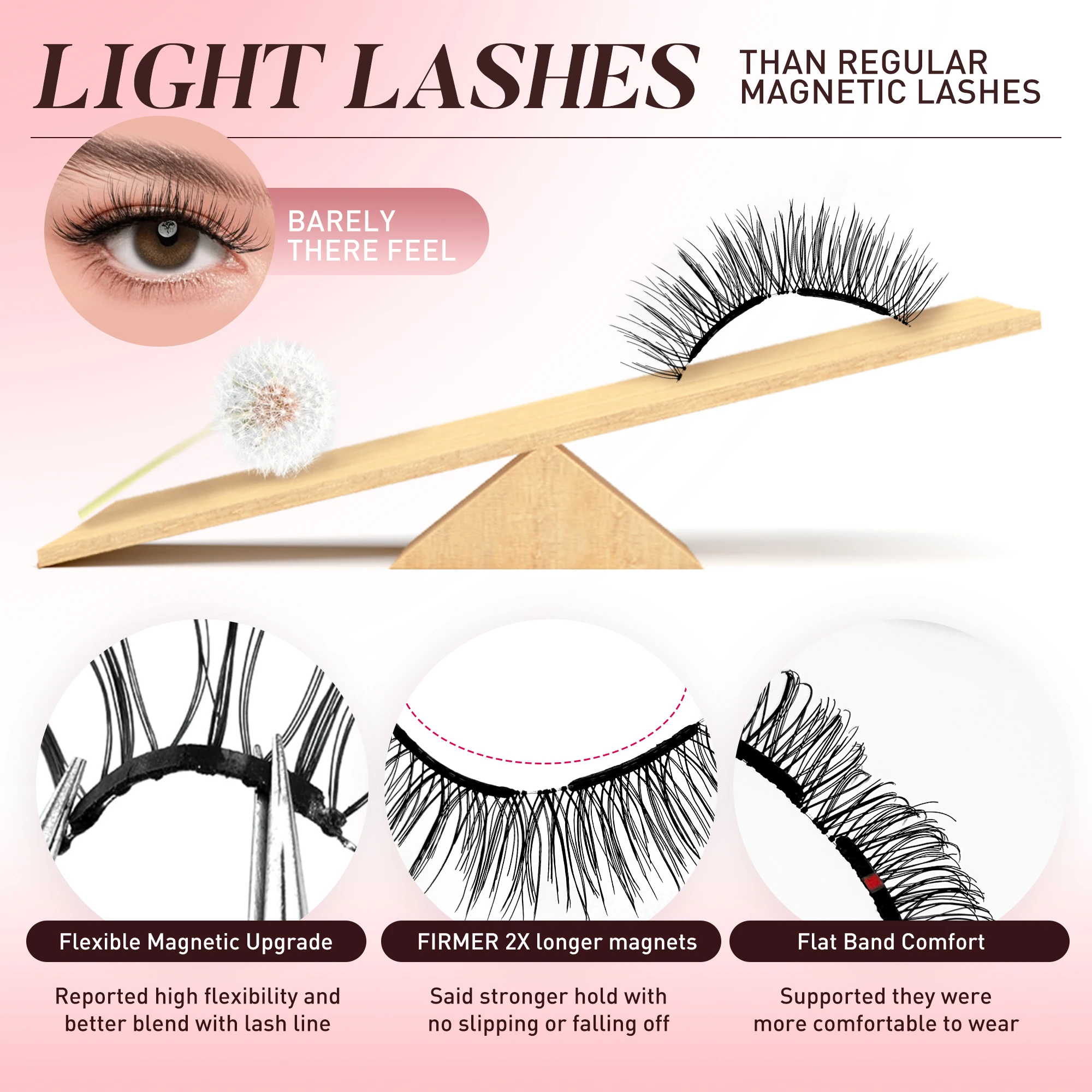 二重磁気まつげ 強力な接着剤で簡単に装着でき、ダメージを与えず、取り外し可能で再利用可能、自然なまつげスタイルに