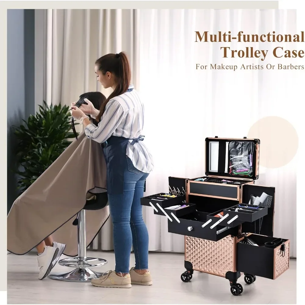 Professional Makeup Artist Rolling Train Case Multi-functional Cosmetic Train Case Large Trolley Storage Case for Nail