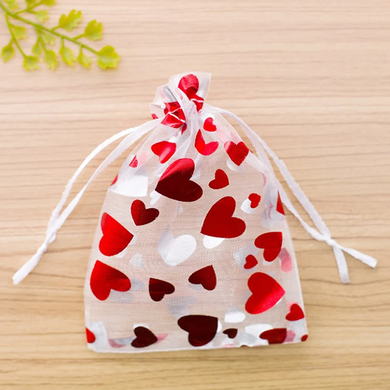 Red Love Heart Organza Bags Wedding Party Gift Candy Drawstring Bag Christmas Valentines Day Jewellery Pouches Display