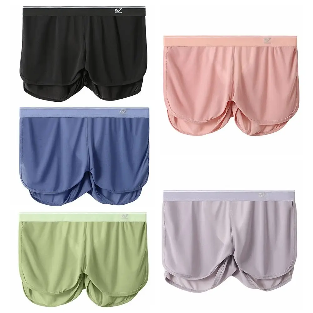 간단한 편지 메쉬 속옷 남자 중반 허리 빠른 건조 반바지 속옷 초박형 솔리드 컬러 복서 팬티 홈