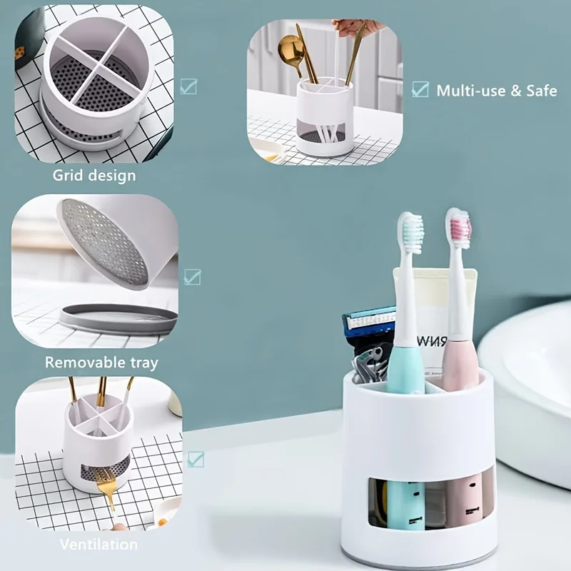 1pc Bathroom Toothbrush Holder, Freestanding Countertop Bathroom Storage Box