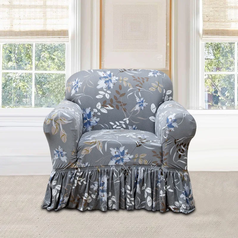 Printed Milk Silk Skirt Hem Sofa Cover Stretch Non-Slip Full-wrap Couch Cover Pets Dogs Friendly Furniture Protector Home Decor