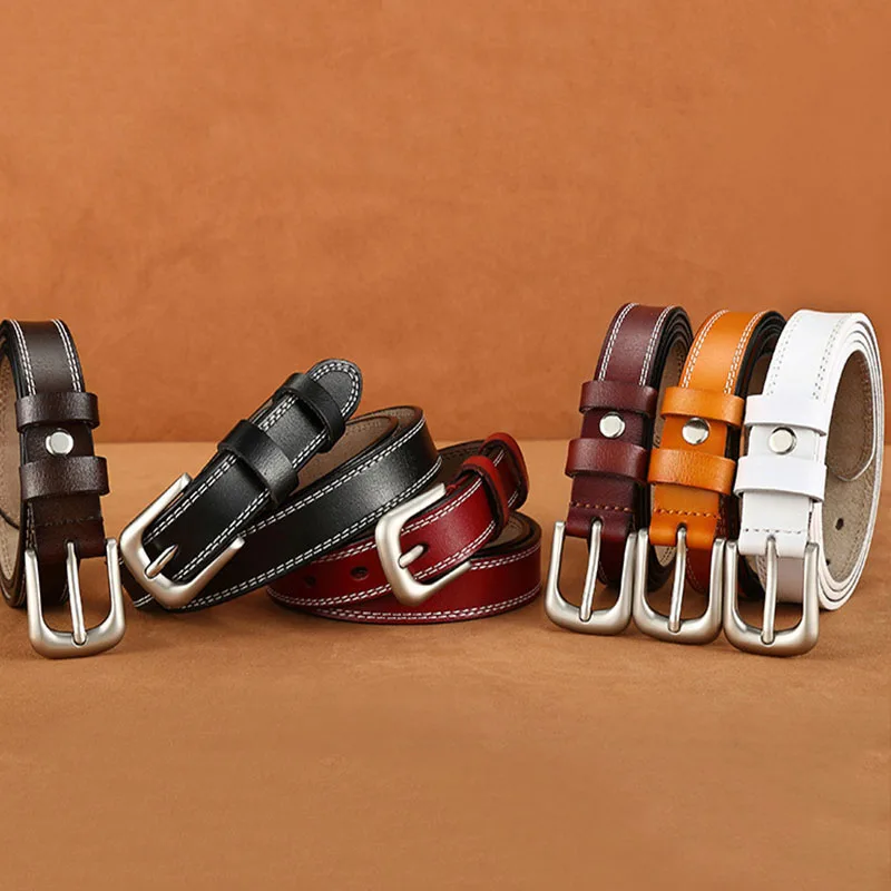 Women Genuine Leather Belt Fashion High Quality Vintage Luxury Brand Waistband Pin Buckle Brown Solid Color Belt Ladies DT025