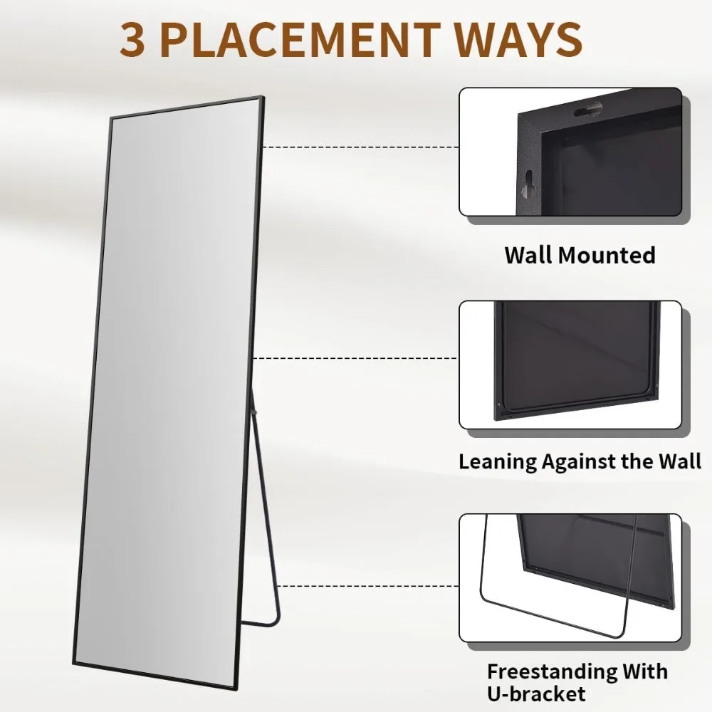 전신 거울 24 x 65 (알루미늄 프레임) - 스탠딩, 걸이, 또는 기울기로 전신을 전면적으로 반영