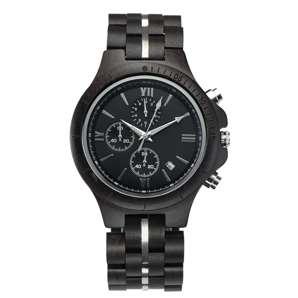 Men's Multi-Function Steel And Wood Quartz Watch Durable Timepiece with Practical Features