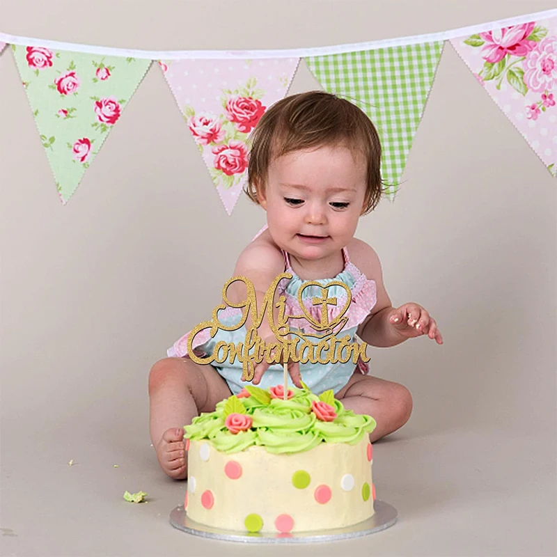 Adorno para tarta con purpurina de mi primera comunión, utilizado para la bendición de Dios, decoración para fiesta de cumpleaños, decoración para tarta, ducha de bautismo