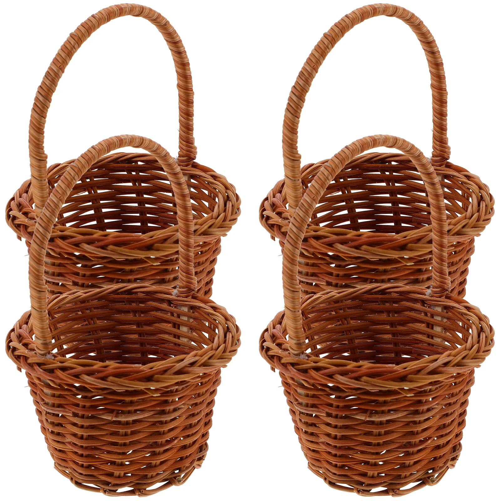 

4pcs Woven Baskets 8CMx11CM Home Flower Basket With Handle Decor Storage Handmade Portable Basket Flower Container