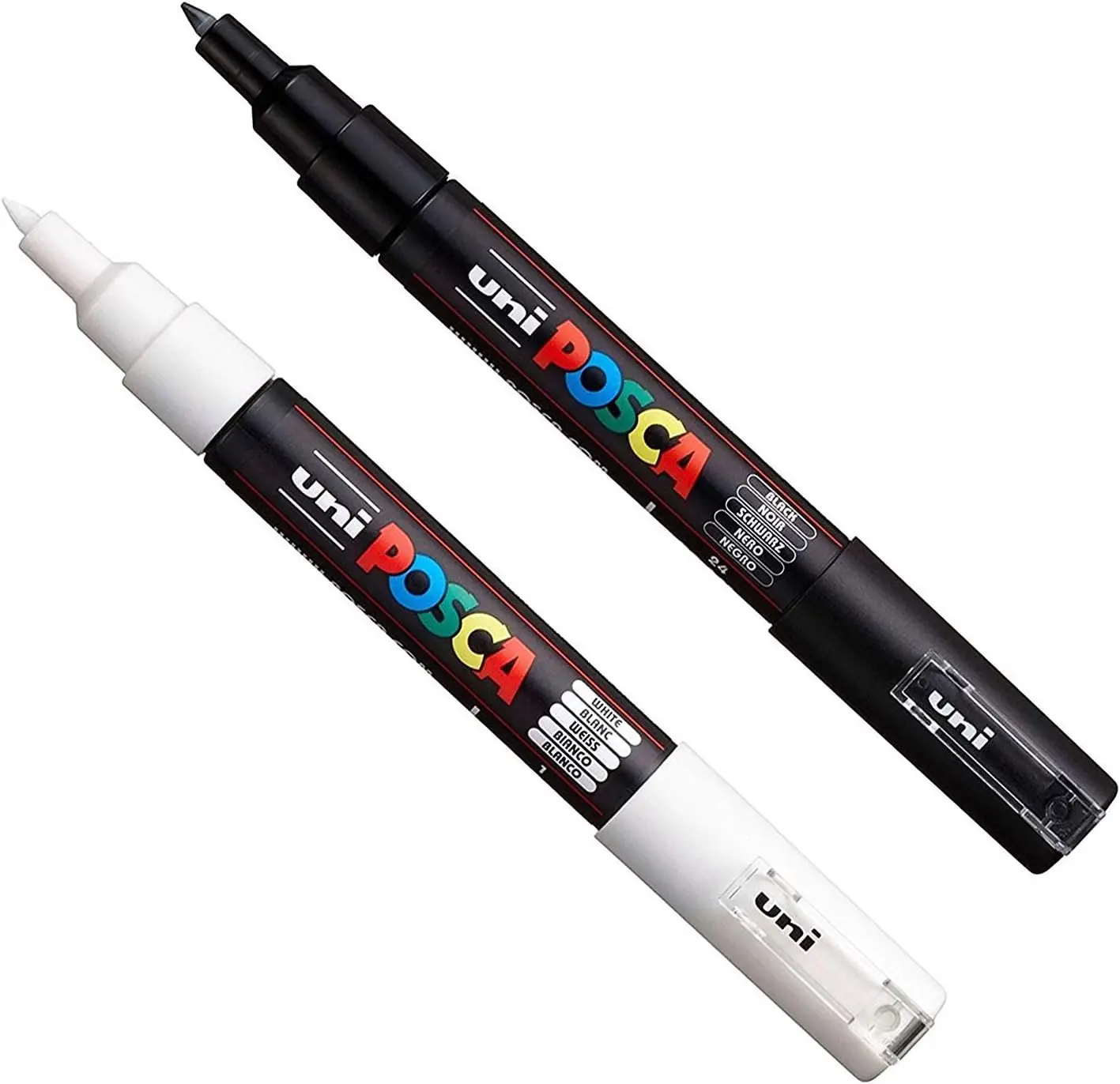 

Professional Paint Markers Set - 2 White & Black, Extra Fine Tip for Detailed Art