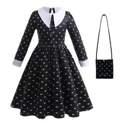 Wednesday Addams Dress Gothic Black Dress Long Sleeve Girls Costume Carnival Easter Cosplay Halloween School Day Casual Outfit