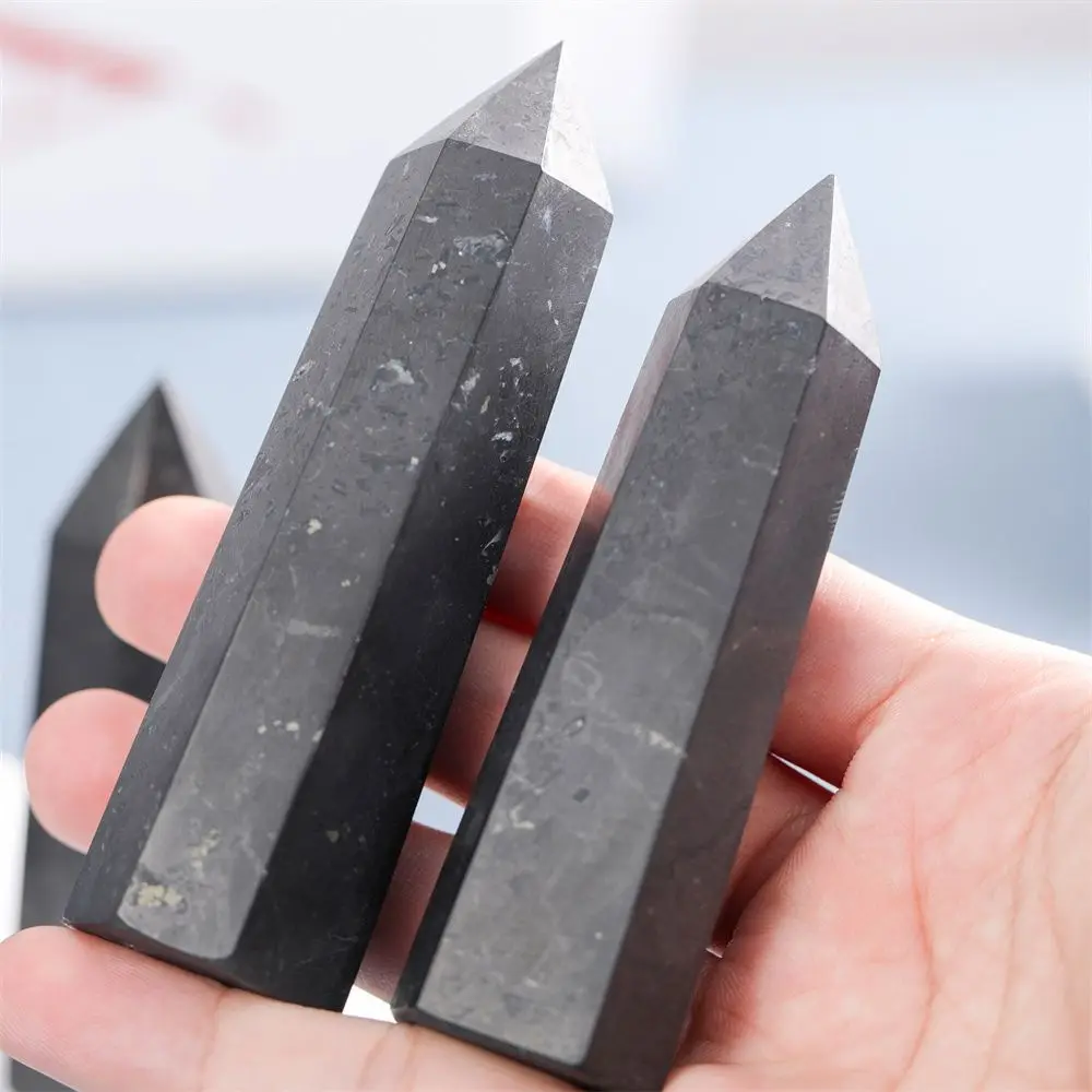 

Shungite Natural Stones Crystals Point Wand Healing Crystal Pyramid Shungite Tower Elite Radiation Protection Wiccan Home Decor