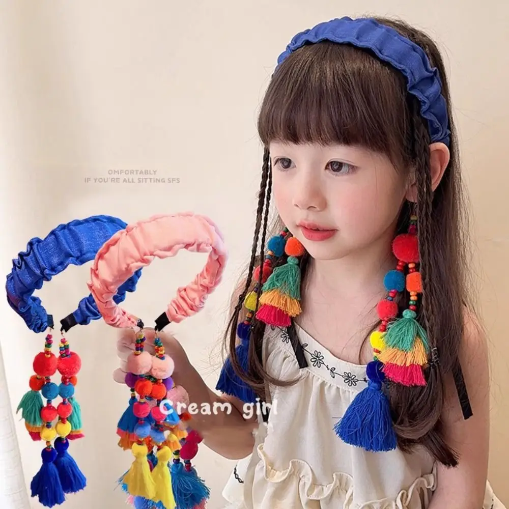 Retro Exotic Ethnic Style Headband Retro Cloth Tassels Hairdband Hair Ball Headwear Bohemian Headbands Festival Head Jewelry