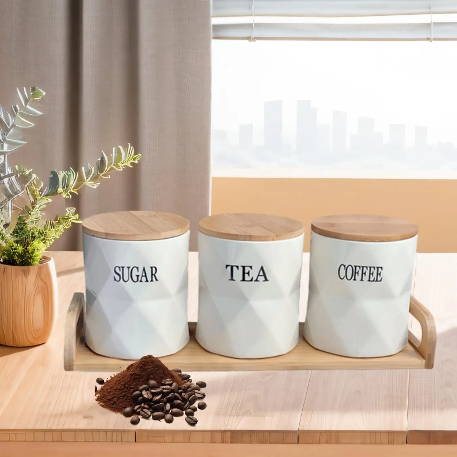 

3x Kitchen Canister Set Pantry Jars Container for Sugar Cookie Coffee Beans