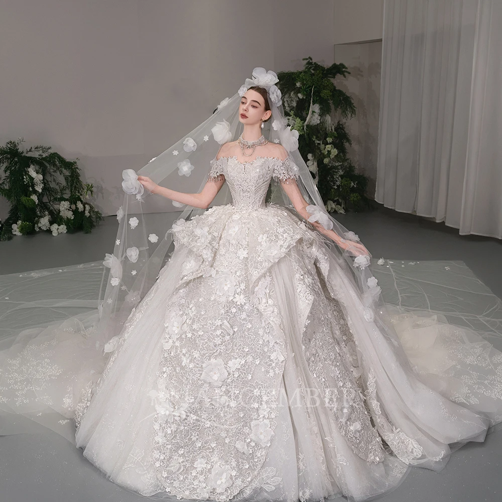 

New Arrival Wedding Dress Off Shoulder Bridal Gown Customized Exquisite Short Sleeves Ball Gowns Dresses For Bride فساتين