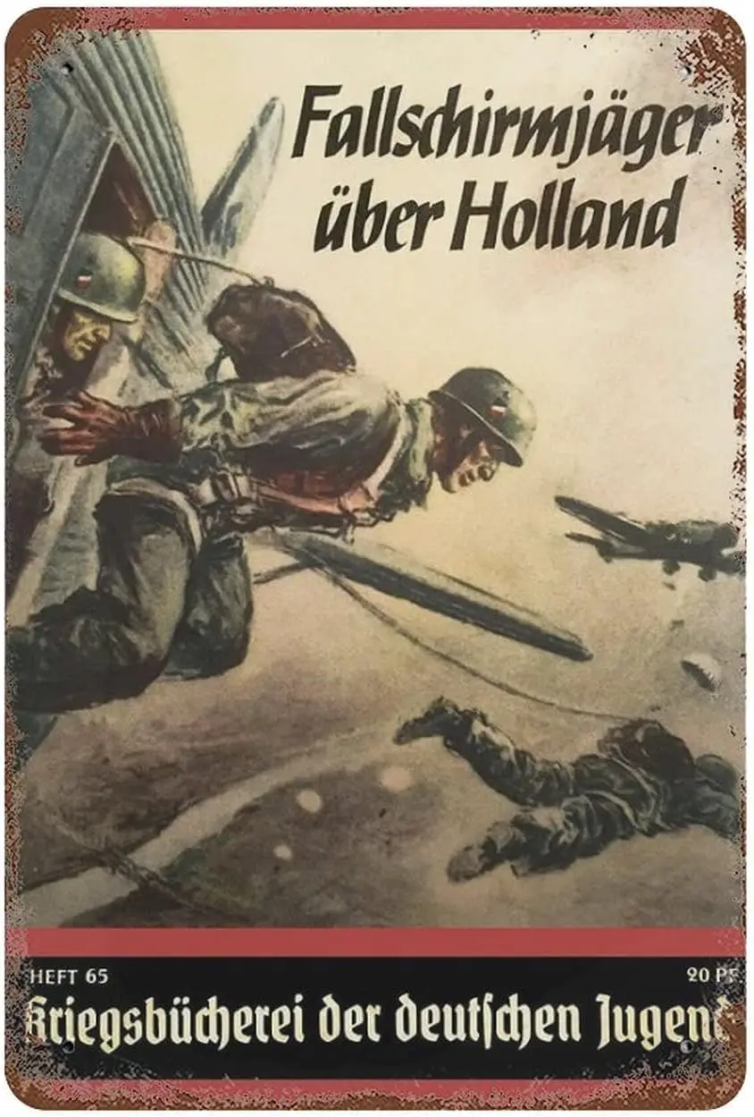 Vintage Lustiges Metallschild - WW2 Deutsche Luftwaffe Fallschirmjäger über Holland Retro Blechschild für Küche, Heimdekoration, Kneipe, Neuheit, Café