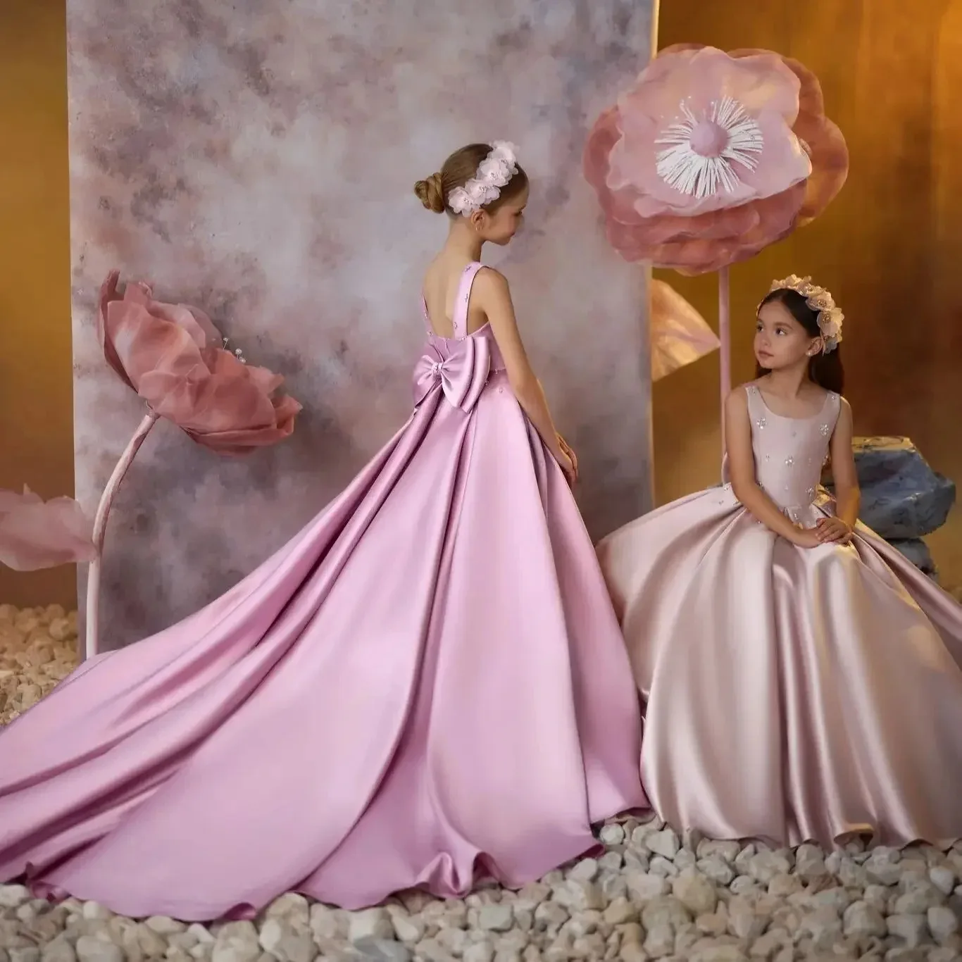 Роскошное детское платье Snvdzo Princess с открытыми плечами, жемчугом и 3D цветами для девочек, из тюля, для первого причастия и дня рождения