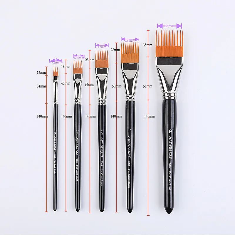 Professional  5 pcs Flat Comb Brush Nylon Paint Drawing Brushes Oil Artists Painting Brush Set For Artists Student