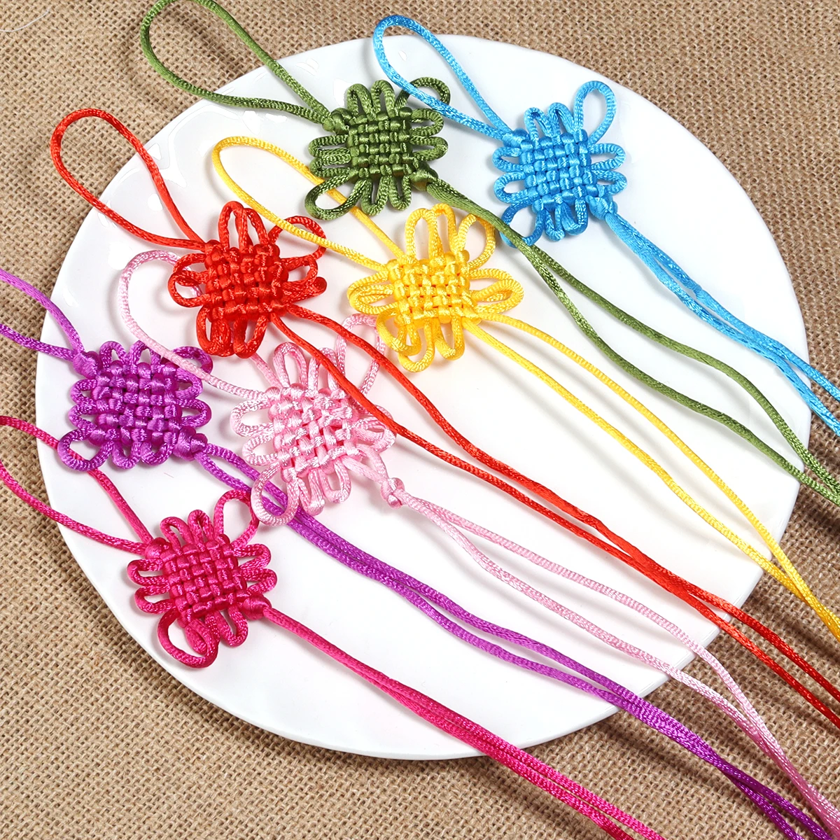 10 قطعة عقدة صينية ملونة البوليستر عقدة صينية شرابات الحظ لهدايا السنة الجديدة مهرجان الربيع Crafts بها بنفسك الحرف الديكور