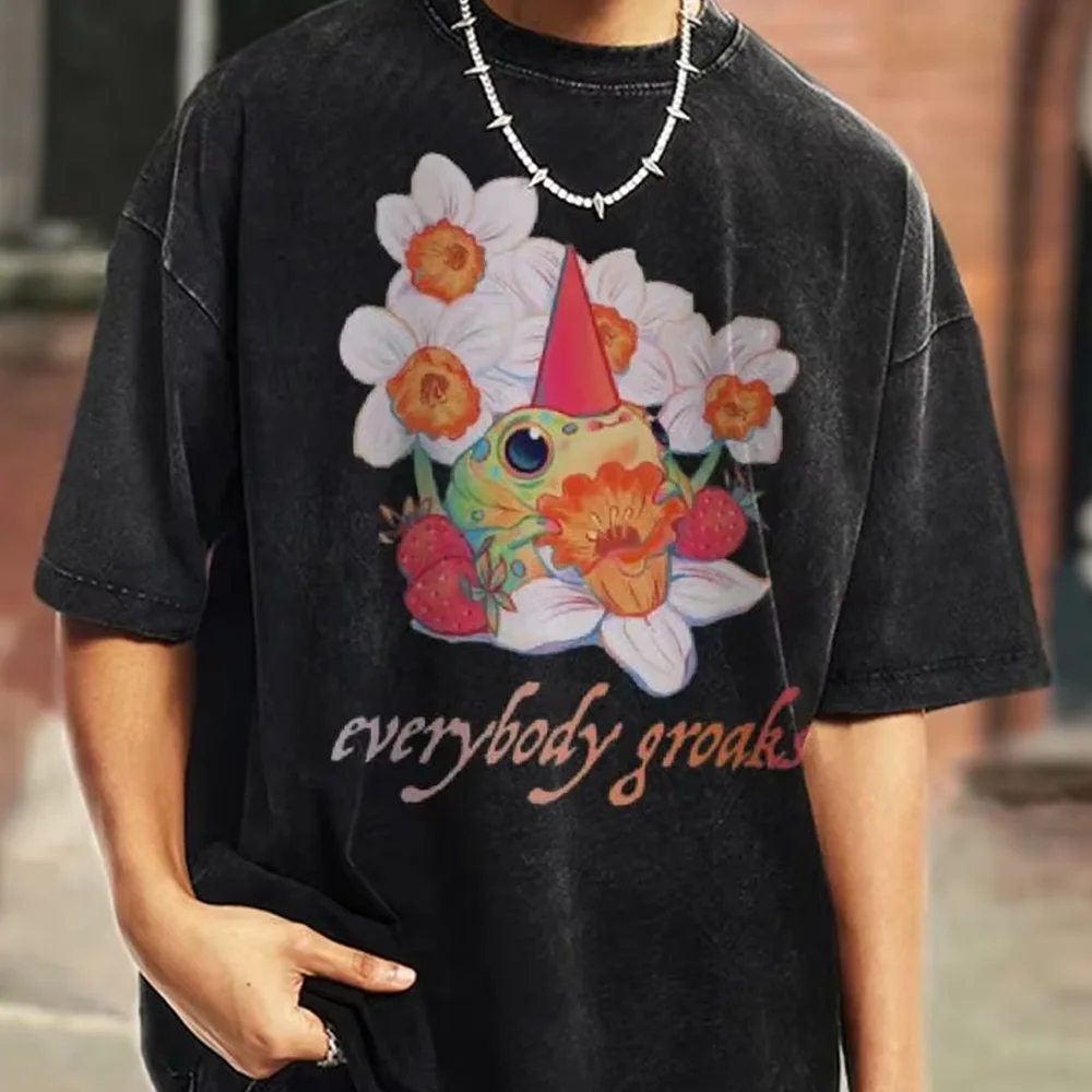 

Pretty Flowers Hot Print Print Women's T-Shirt 2025 Summer Wash Oversized Couple Short Sleeve Unisex Cute Fairy Sweetheart Top