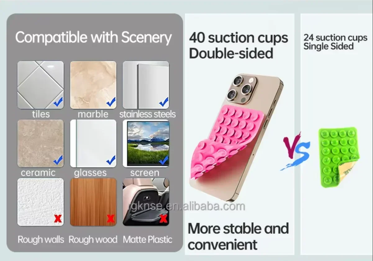 2pcs Double Sided Silicone Suction Cup Phone Case Detachable Stand For Hands-Free Selfies And Videos Just Use For Smooth Glass