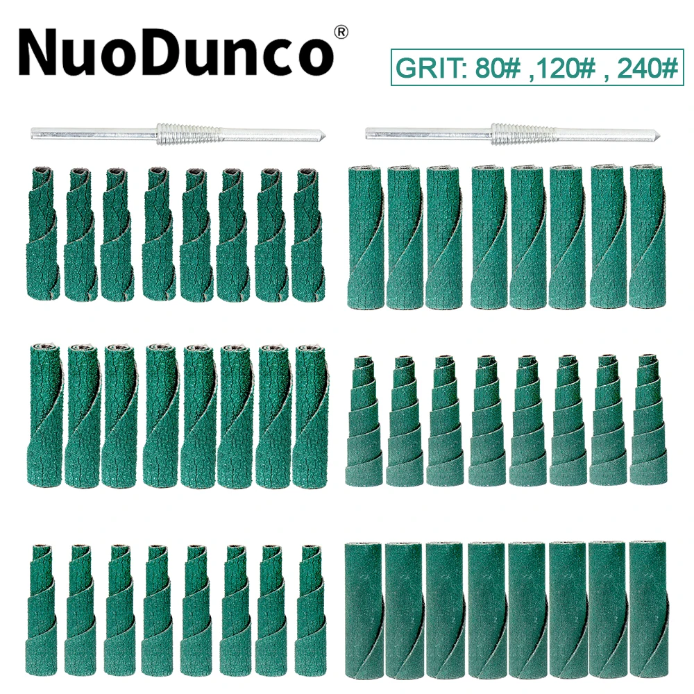 48Pcs 38mm Sandpaper Grinding Head Sanding Cartridge Spiral Roll Cone Engine Porting Assortment Kit With 2Pcs 1/8
