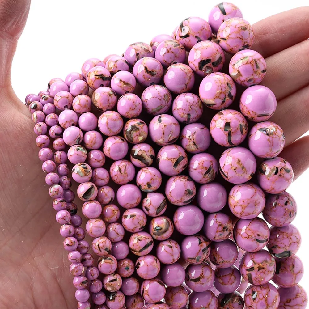 Naturstein Lila Muschel Kiefer Perlen Runde Lose Spacer Perlen für Schmuck Machen DIY Armband Ohrring Zubehör 4/6/8/10/12mm