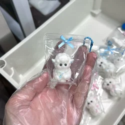 Powder Blue Mini Lamb Bow Puppy Seal Chick Squeeze Fingertip Toy Handmade Silicone Kids Birthday Gift Keychain Soft Squishy Toy