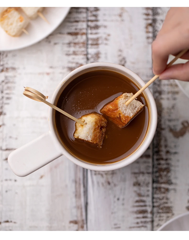 00ml Ceramic Fondue Pot Cheese Chocolate Melting Hotpot Porcelain Warmer Butter Melter Cup DIY Dessert Set Kitchen Fondue