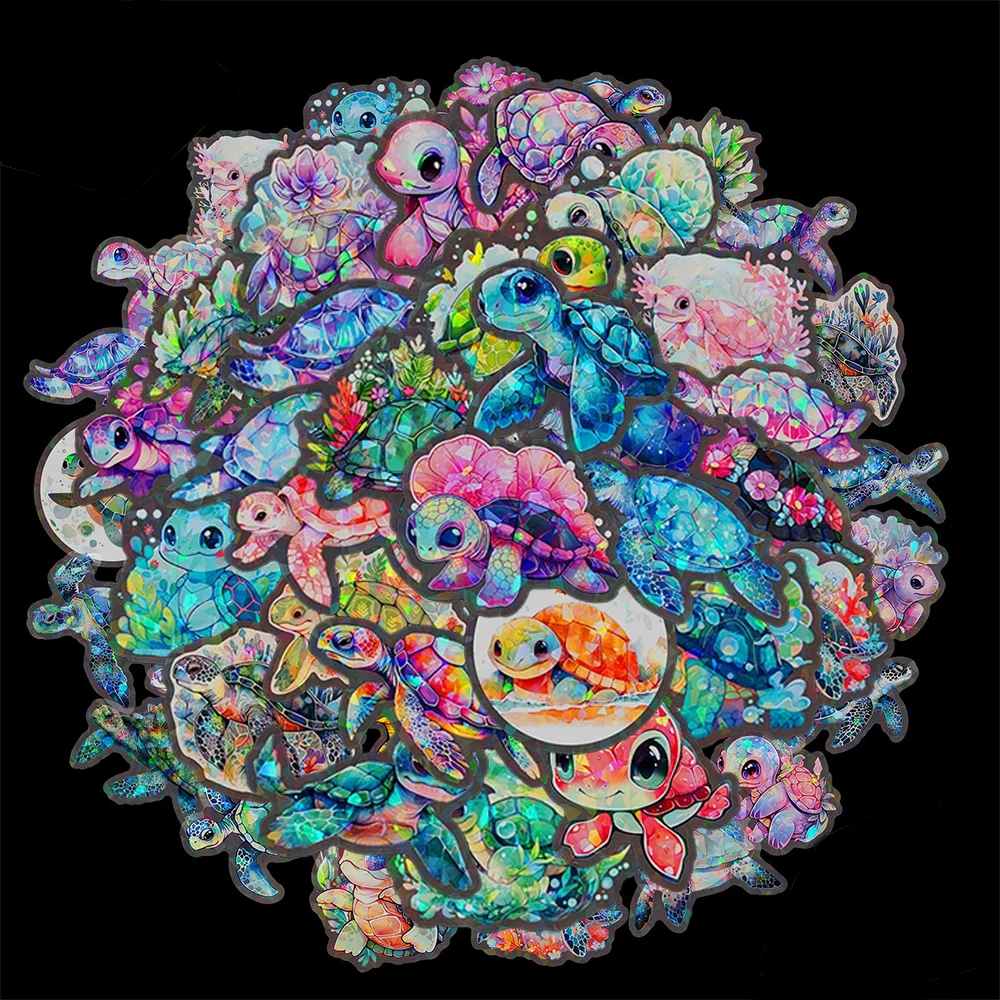 

10/30/50pcs Transparent Laser Sea Turtle Cartoon Stickers Colorful Animal Aesthetic Decals Luggage Guitar Cute Kids Sticker Toys