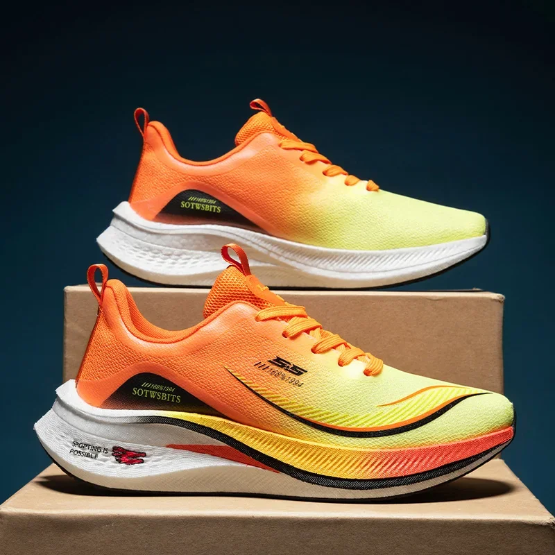 New Luxury Brand Marathon Running Shoes for Men Orange Yellow Women Sport Training Sneakers Comfortable Fitness Shoes