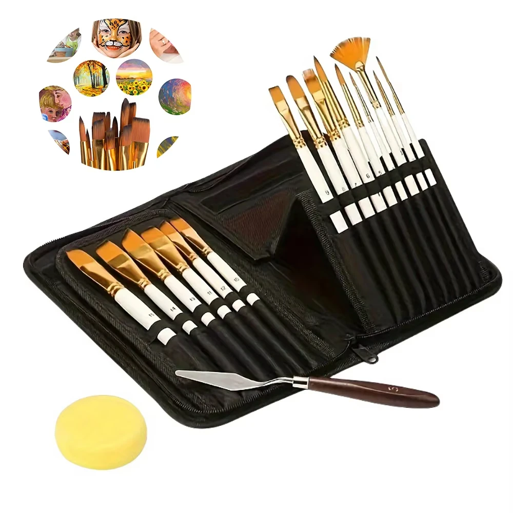 

Набор из 15 нейлоновых кистей для рисования, профессиональный комплект для художников, для рисования на холсте и акварели