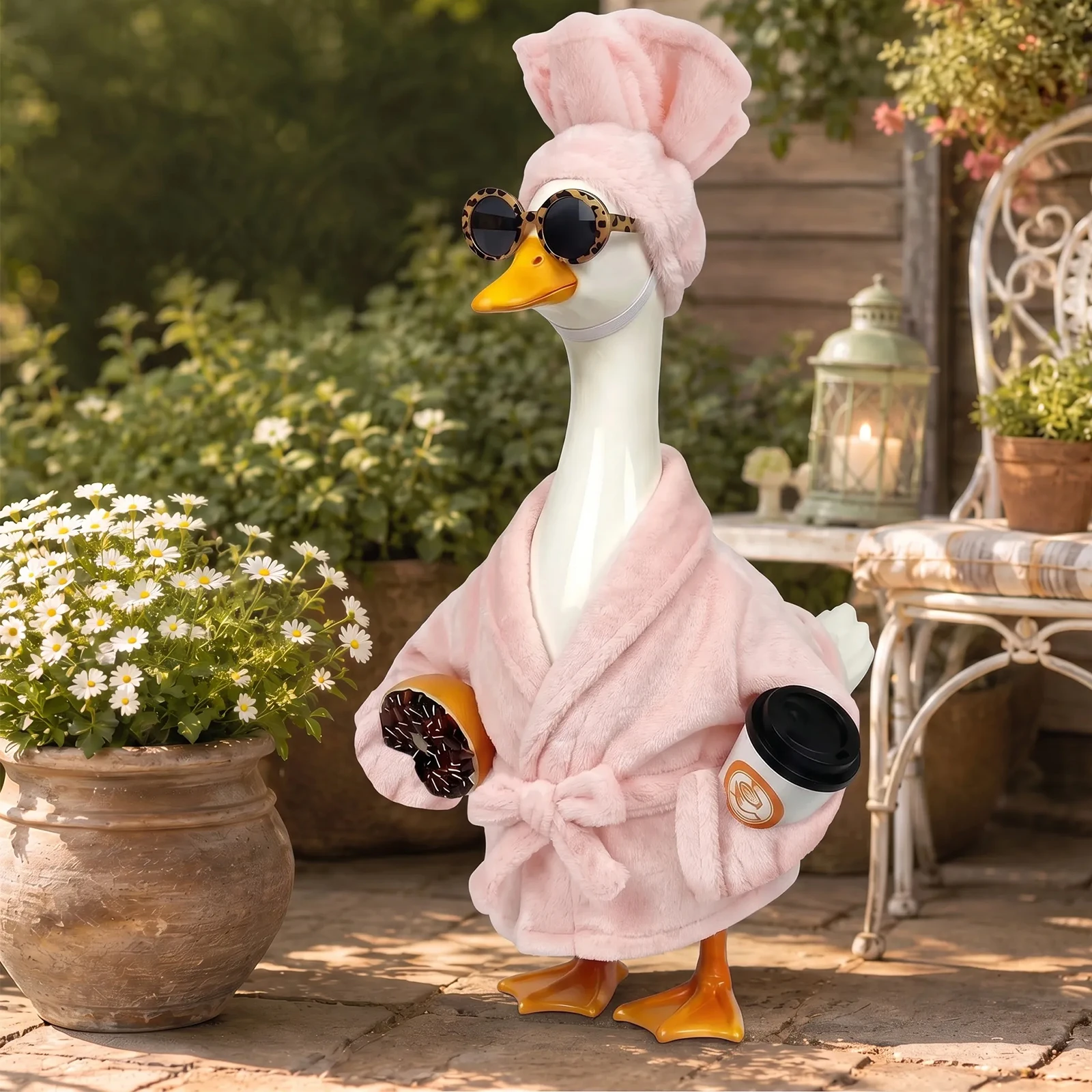23 Inch Porch Goose Outfit Goose Statue Clothes Soft Bathrobe Lawn Goose Costume Print Skirt for Home Yard Goose Statue Decor