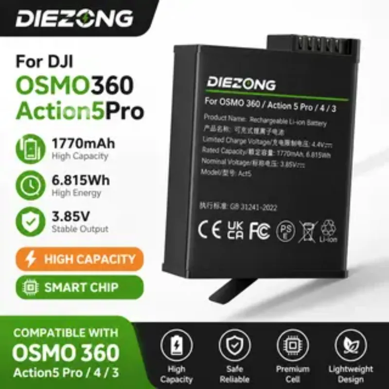 

Fast Charging High-Performance 1770mAh 6.815Wh High-Quality Digital Camera Battery For DJI OSMO360/Action 5Pro/4/3 In Stock
