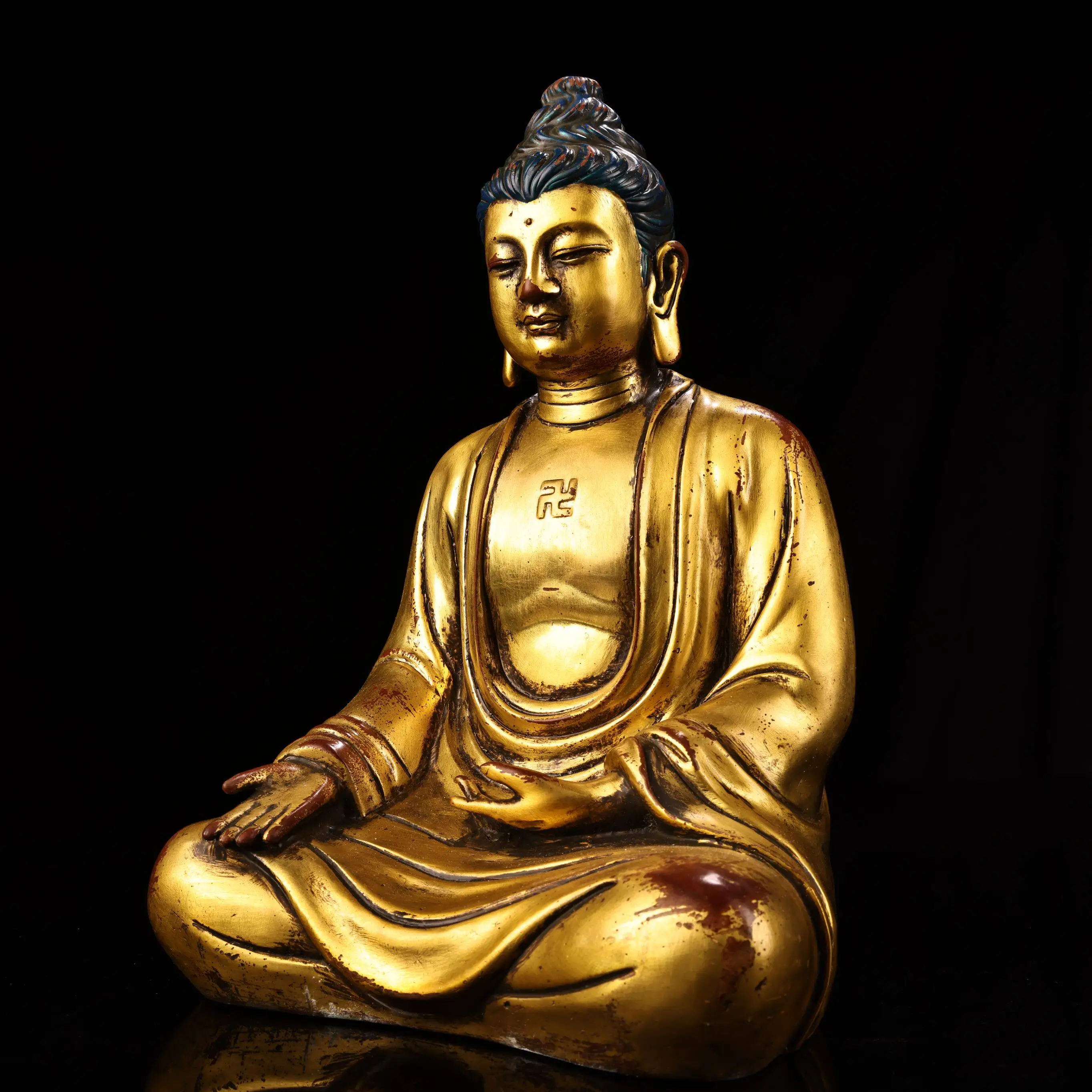Purple Copper Gilt Shakyamuni Amitabha Vairocana Buddha Statue Home Altar Desktop Vintage Decor