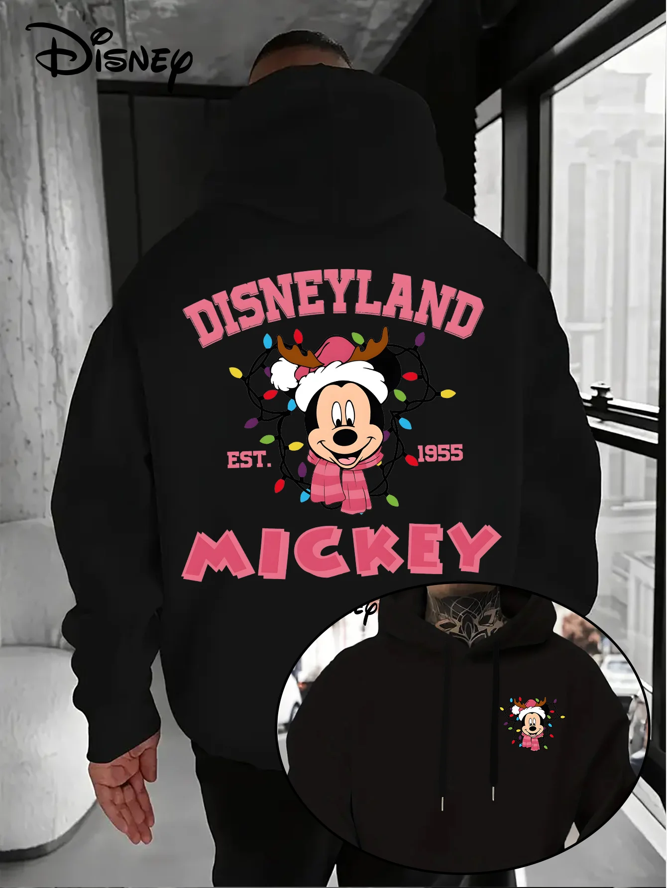 

Men's Disney Mickey Mouse Christmas Hoodies Fashion Oversized Unisex Sweatshirts Autumn and Winter Fleece Casual Versatile
