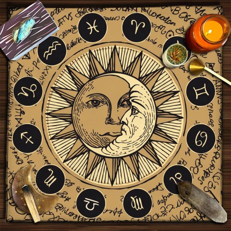 VIKAMA Yin Yang Triple Moon Runes Tarot Altar Cloth Divination Mat Spiritual Witchcraft Astrology Wiccan Occult Decor