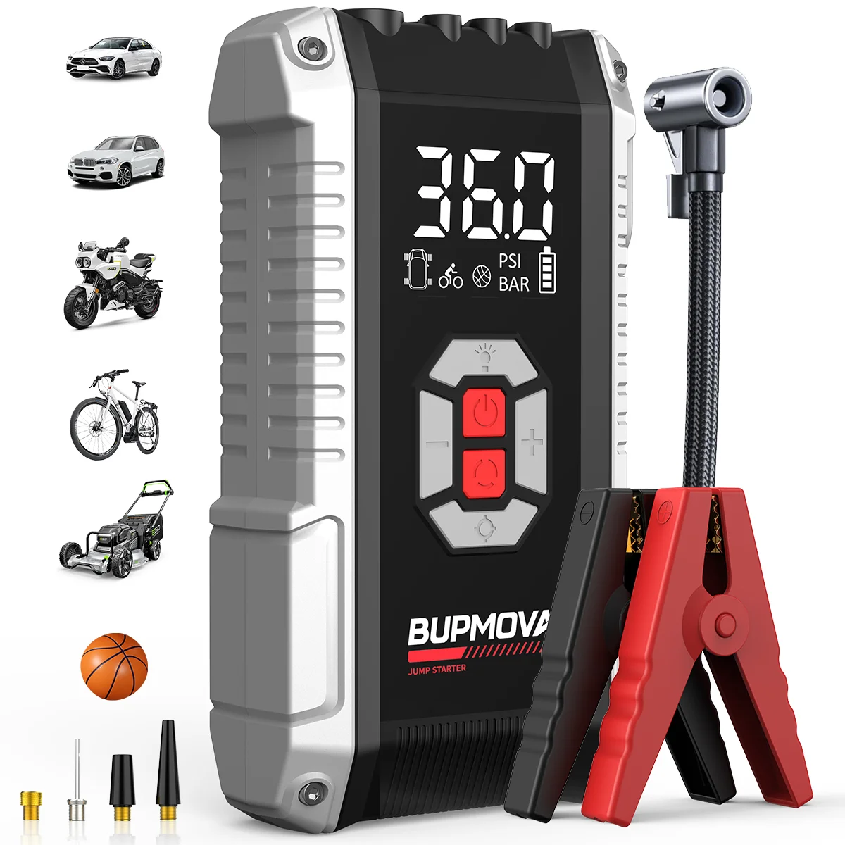 Image of 26800mAh 6-in-1 Notfallstarter, Spitzenstrom 8000A Notfallstart + 150PSI Reifenluftverstärker + LED-Licht, tragbares multifunktionales Notfallwerkzeug