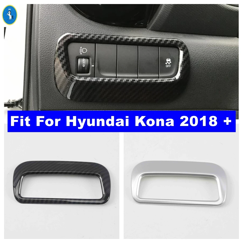 

Matte / Carbon Fiber Front Head Light Headlight Switches Button Cover Trim Fit For Hyundai Kona 2018 - 2023 Interior Accessories