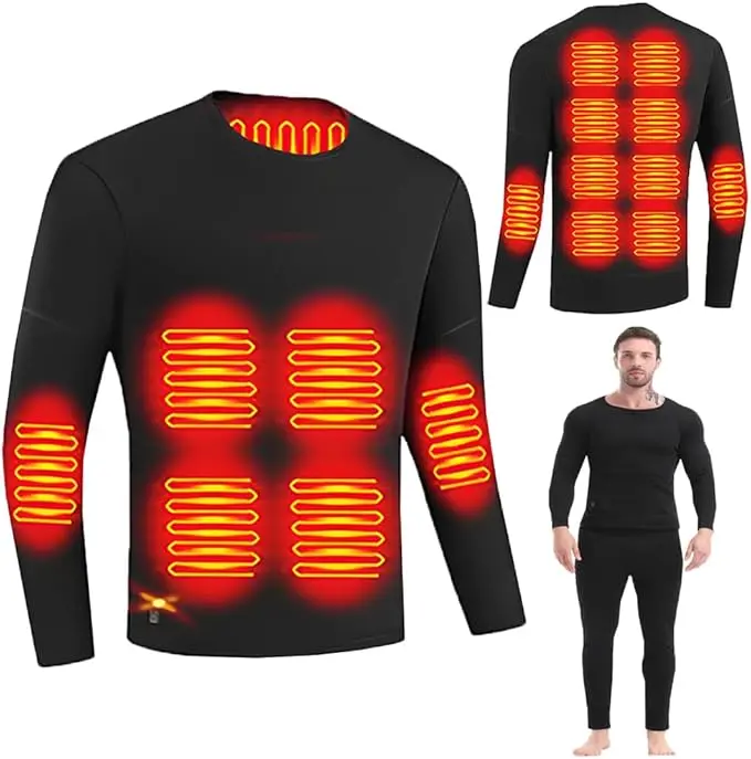 

Men Heated Thermal Underwear Set USB Charge 28 Zone Intelligent Heated Cold Winter Thermal Underwear for Skiing