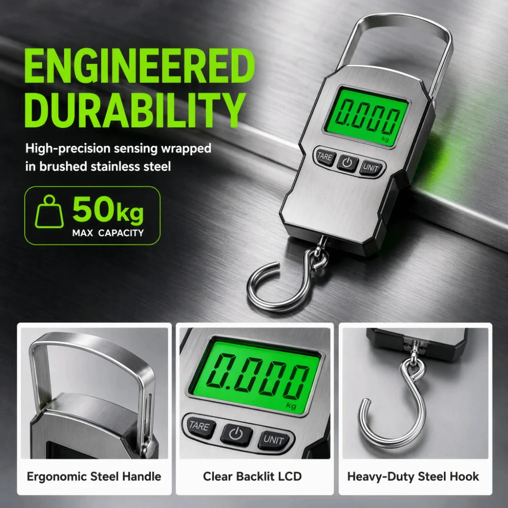 High Precision Digital Luggage Scale 50kg Capacity Multi-function Handheld Digital Scale HD Large Screen