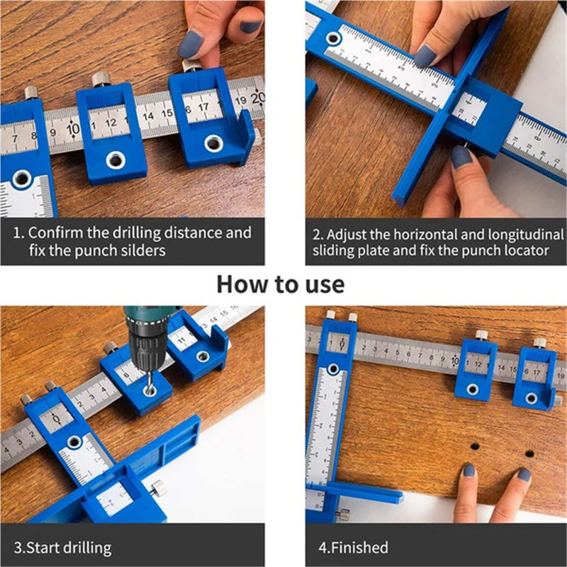 Hole Punch Jig Tool Drill Guide Sleeve para Gabinete Hardware, perfuração para madeira, furos perfeitos com o novo localizador de soco