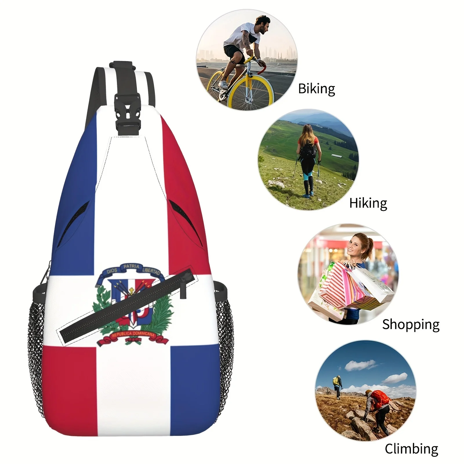 

Dominican Republic Flag Crossbody Chest Bag - Large Capacity, Folding, Fashionable, Durable, and Versatile for Hiking Shopping