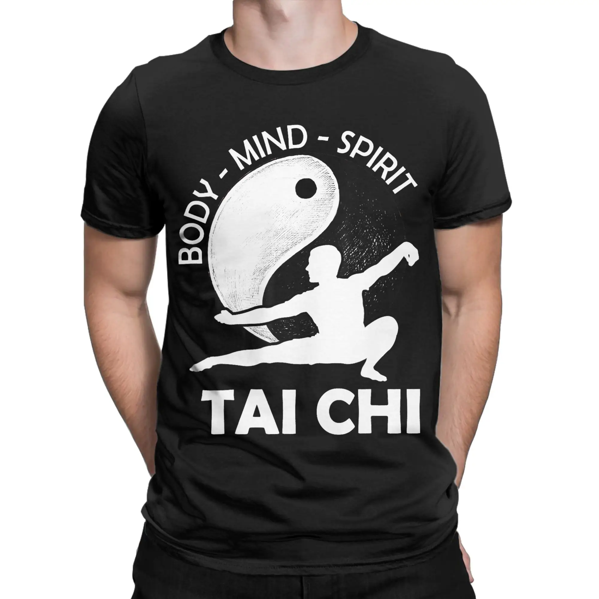 Tai Chi Meditation Martial Arts Zen Balance T Shirt Men 100% Cotton Funny T-Shirt Round Collar  Tee Shirt Short Sleeve Tops Plus